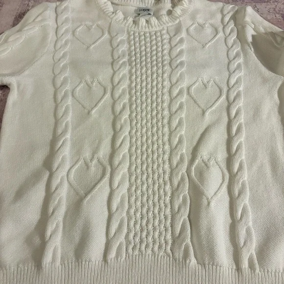 J. Crew cable knit heart sweater 100% cotton white crewneck size M - Picture 12 of 15